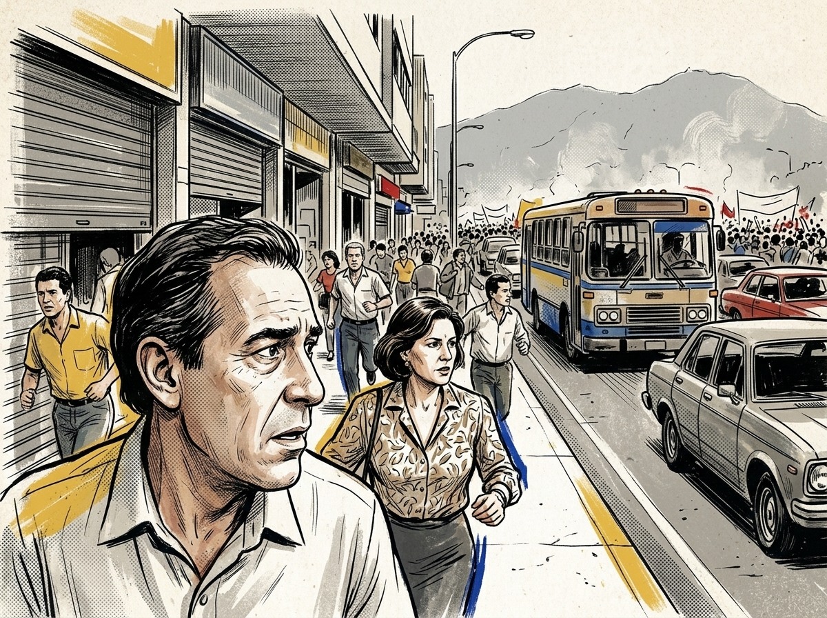 Ilustración editorial para El Caracazo: protesta, violencia estatal y memoria
