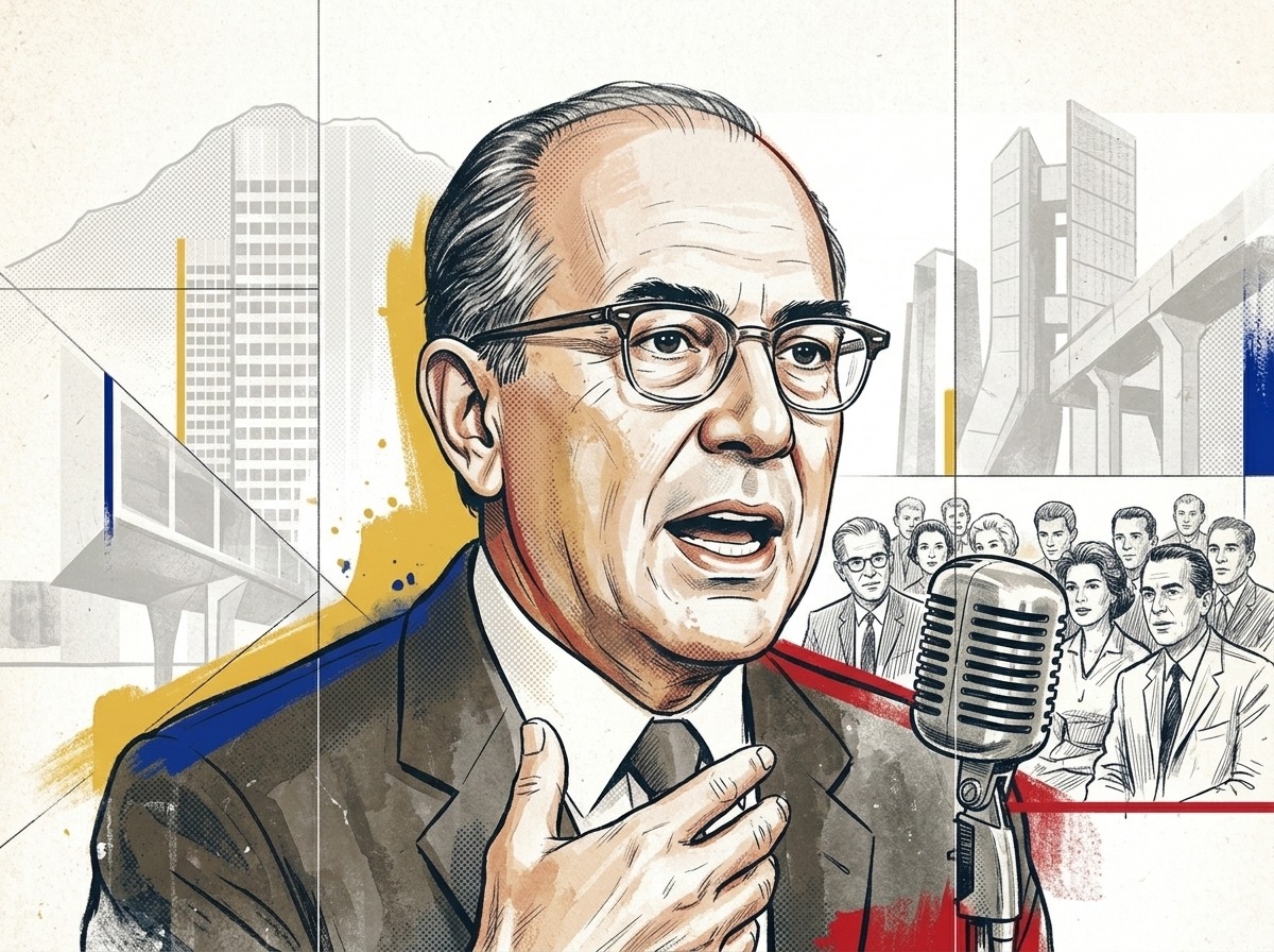 Ilustración editorial para Arturo Uslar Pietri en campaña: una Venezuela posible que debía organizarse