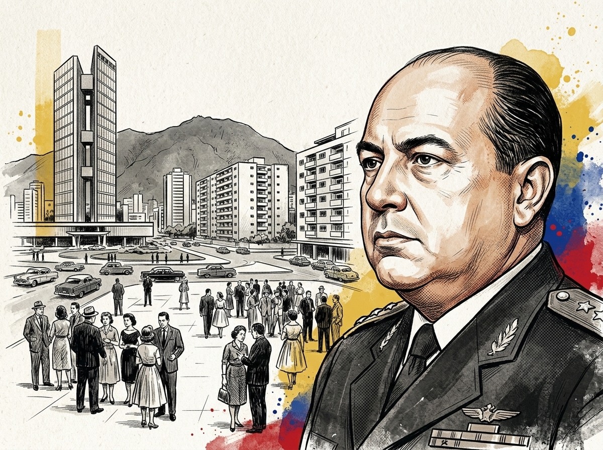 Ilustración editorial para 1958: la caída de Pérez Jiménez y el nacimiento de un nuevo sistema político