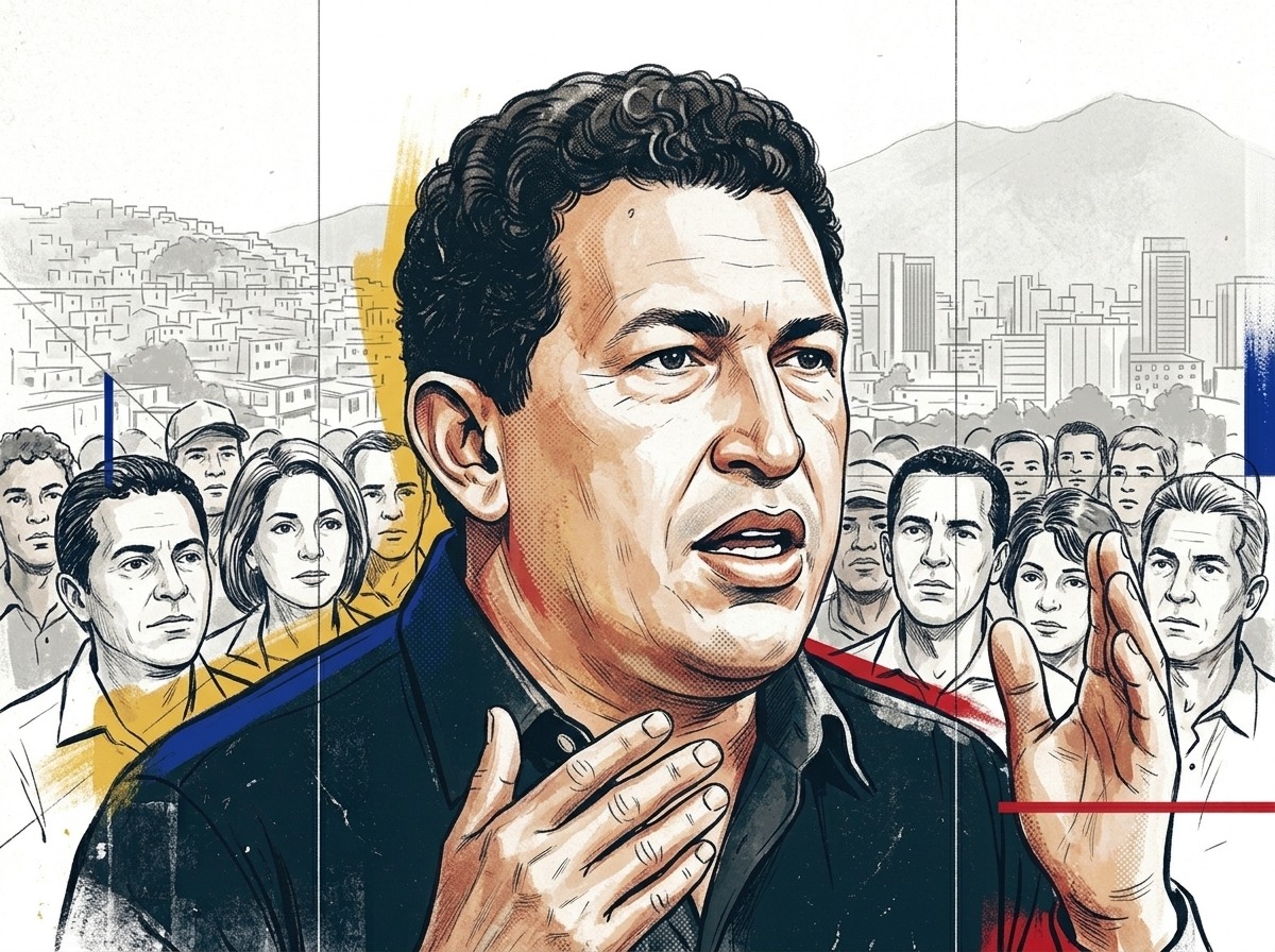 Ilustración editorial para ¿Cómo llegó Hugo Chávez al poder en 1998?
