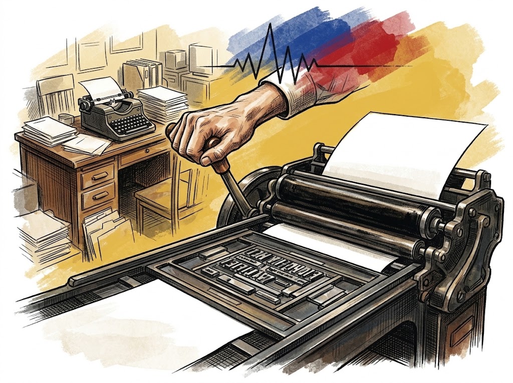 Ilustración editorial para El Tiempo bajo intervención: la libertad de prensa después del golpe