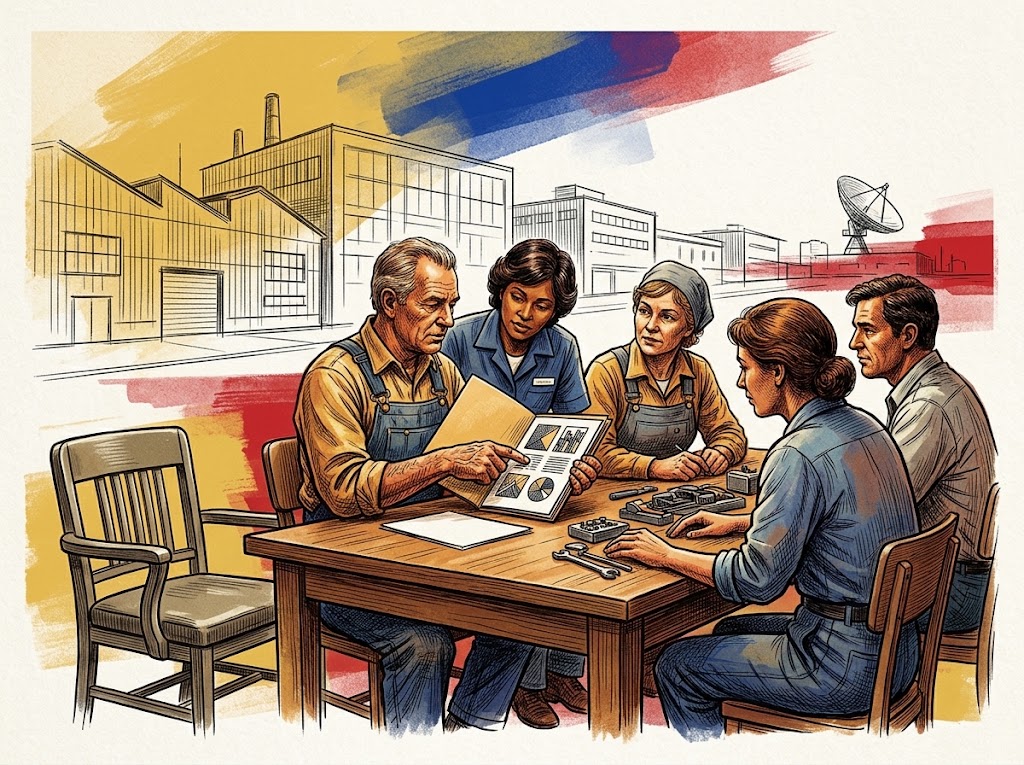 Ilustración editorial para Trabajadores propietarios: la propuesta de abrir el capital de las empresas estatales