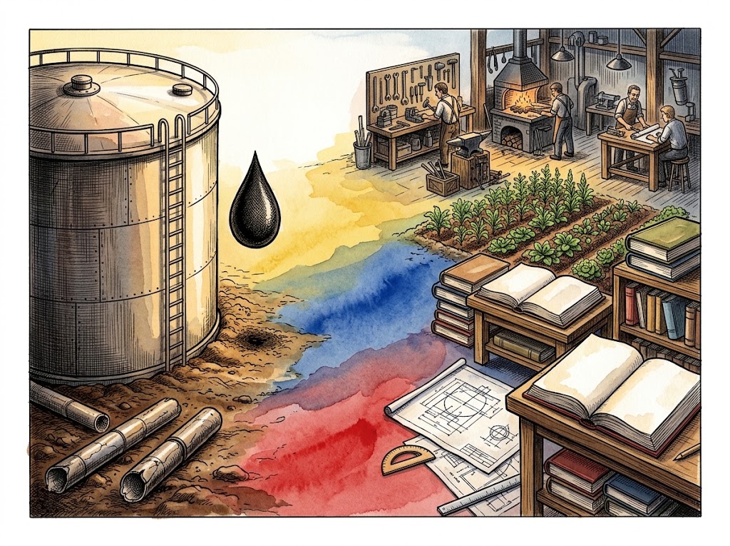 Ilustración editorial para La riqueza que se agota y la capacidad que permanece