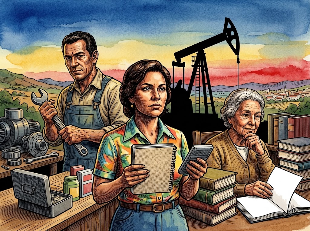 Ilustración editorial para Cuando el petróleo se convierte en identidad