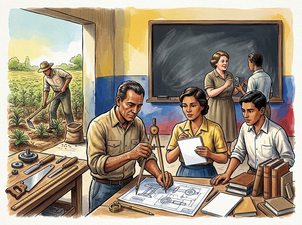 Ilustración editorial para La educación anterior a 1945: ministros, proyectos y una obra que merece nombre propio